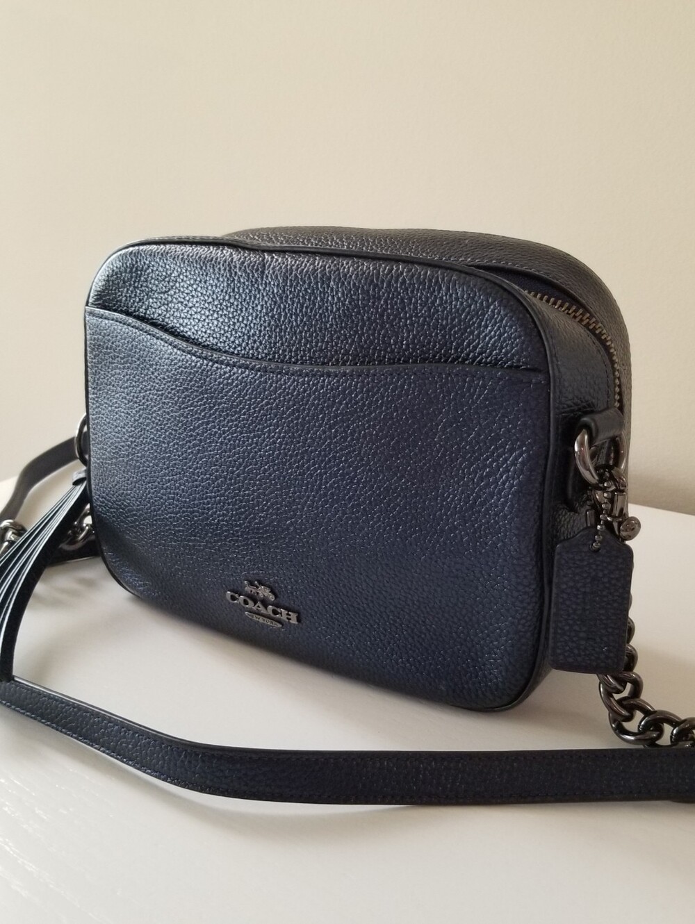 Coach Metallic Blue Camera Bag Pebbled Leather - Picture 4 of 15